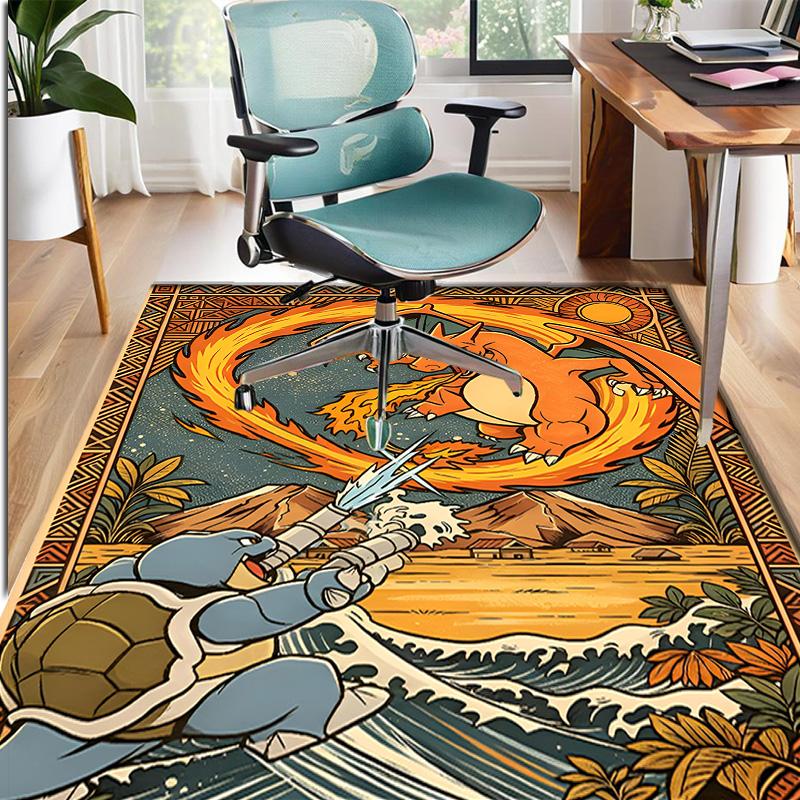 Charizard VS Blastoise Pattern Rug, Indoor/Outdoor Mat, for Picnic, Gameroom, Bedroom, Office, Living Room, Home Decor Carpet, Birthday Gift