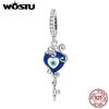 WOSTU Demon Eye Key Heart Pendent 925 Sterling Silver Artistic Face Mask Pendent Charms Beaded Fit Original DIY Bracelet Jewelry2