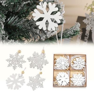 24PCS/Box Christmas Snowflakes Wooden Pendants Xmas Tree Hanging Ornaments for Noel Tree Decorations Kids DIY Gifts Supplies