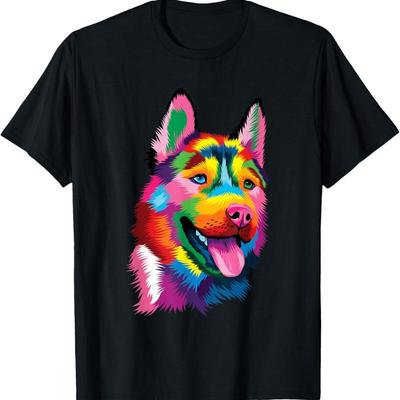 Colorful Siberian Husky Dog Lover Pet Trainer Breeder T Shirt - Men's Summer Cotton Graphic Tee