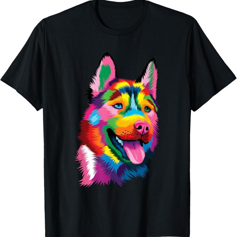 

Colorful Siberian Husky Dog Lover Pet Trainer Breeder T Shirt - Men s Summer Cotton Graphic Tee S разноцветный