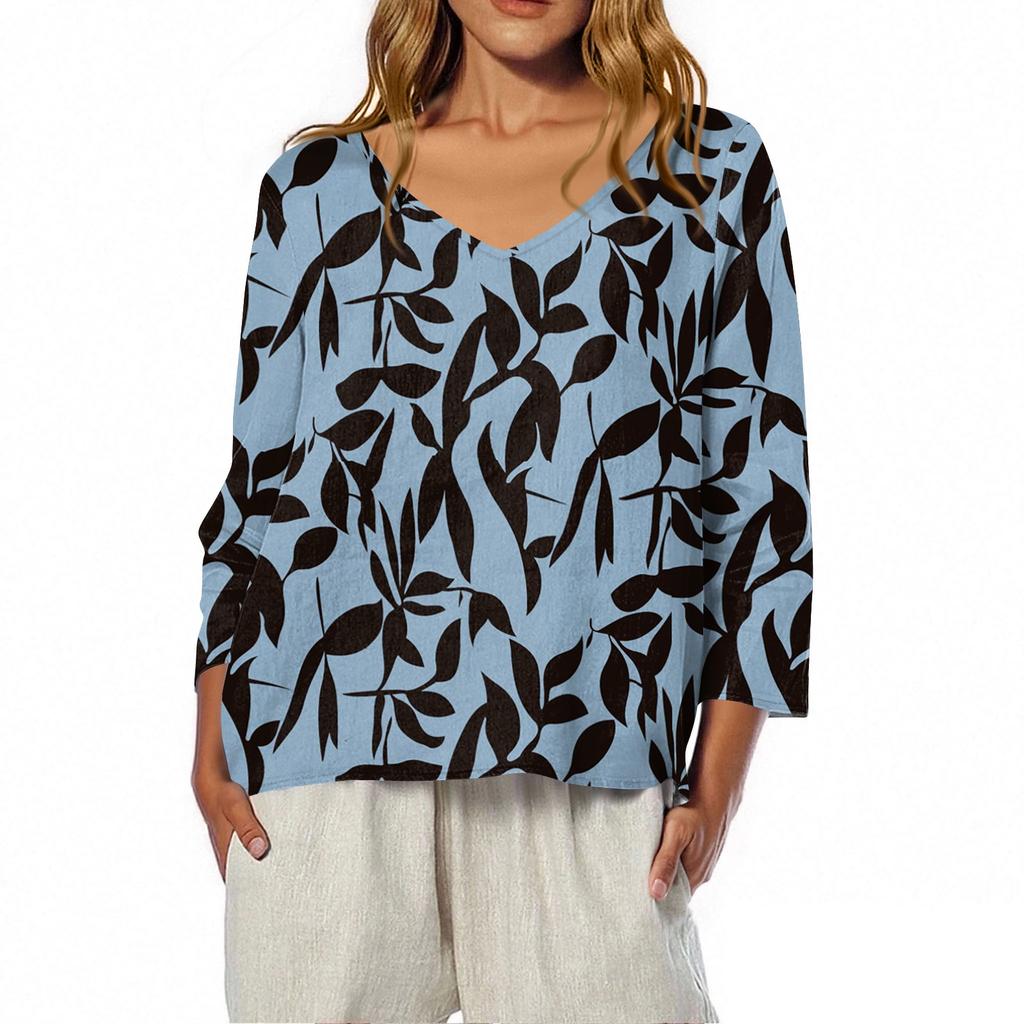 3/4 Length Sleeve Womens Tops Summer Trendy  V-Neck Blouses Dressy Casual  T-Shirt Summer Outfits Beach Vacation