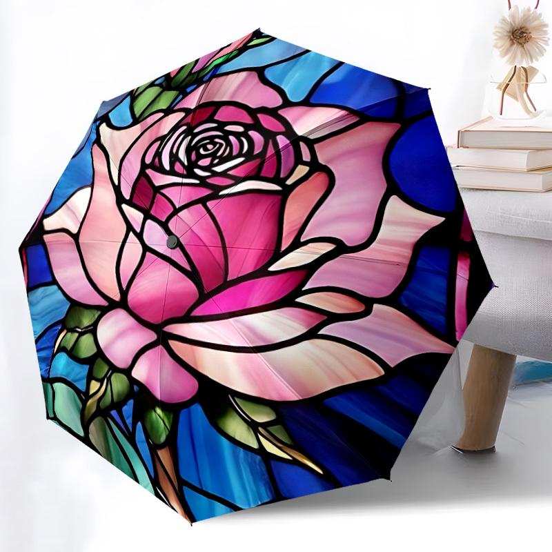 1pc Rose Window Automatic Open/Close Umbrella Compact Folding Umbrella, All-Season Portable Umbrella for Women/Men F1124171