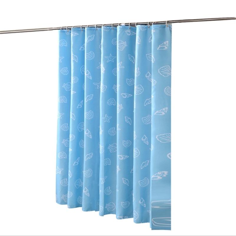 Blue Printing Mediterranean Shower Curtain With Hooks  Waterproof Bathroom