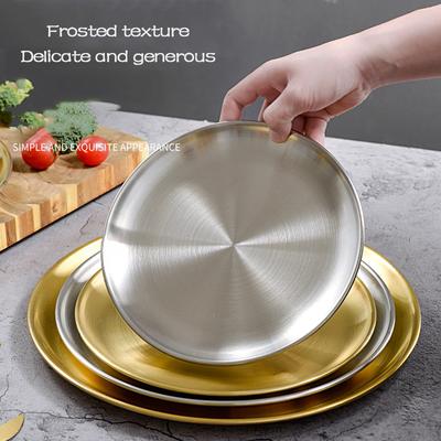 1 stücke Koreanischen Stil Speiseteller Edelstahl runden flachen Teller Gold Serviergerichte Kuchentablett Outdoor Camping Grill Wester