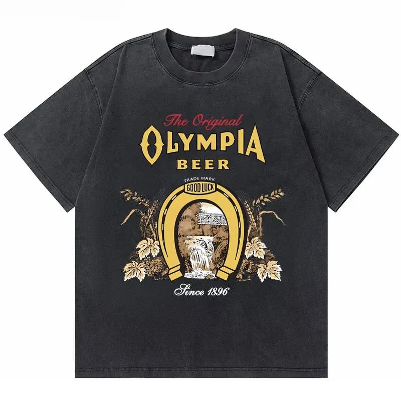 T-shirt Vintage Lavate Olympia Amateur Corea Stampa Double Face Uomo Fitness Palestra Copri Muscoli T-shirt Moda Maschile T-shirt Oversize