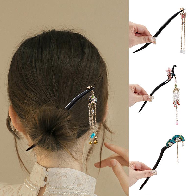 1 Pièce Pompon Bois Frais Épingle à Cheveux Bois de Santal Style Chinois Nouveau Coiffure Ancienne Épingle à Cheveux à Pompon