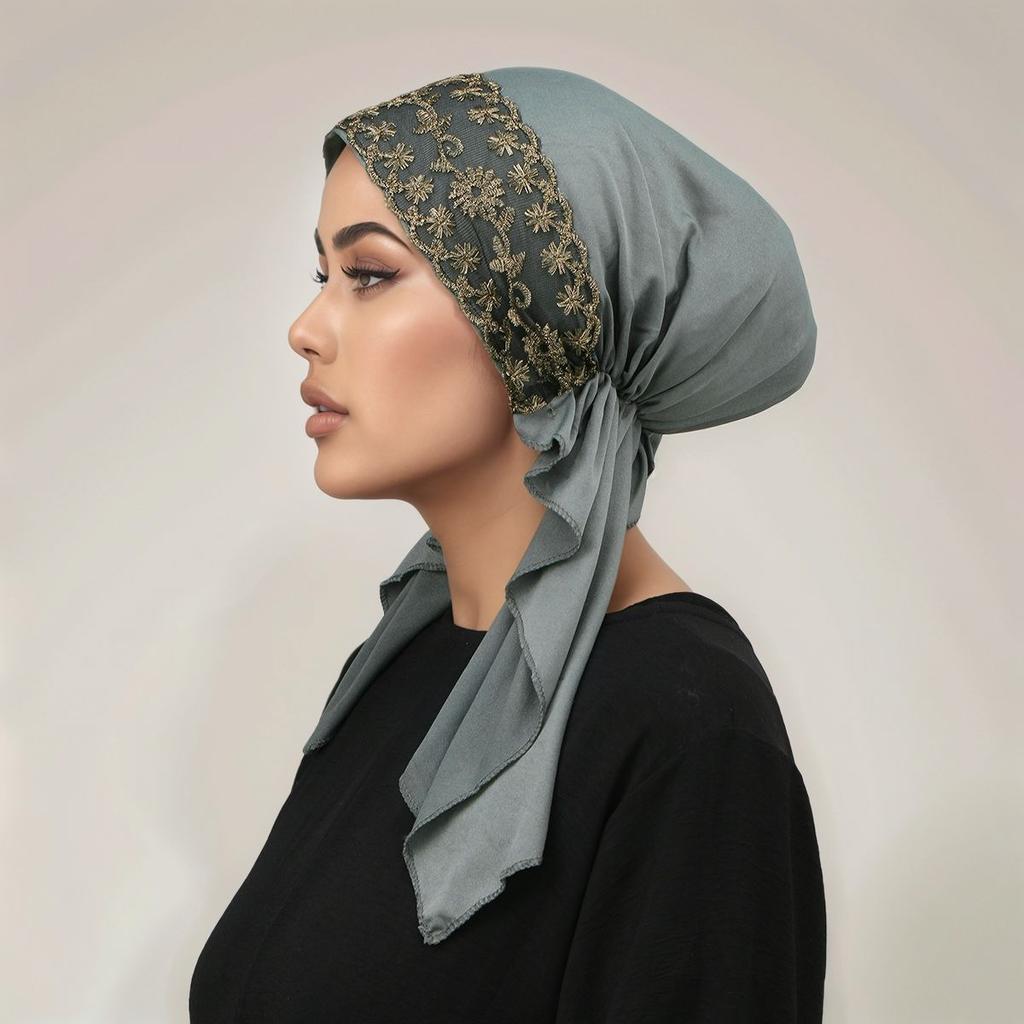 New Solid Lace Hijab Hats Head Wrap Linen Scarf Muslim Turban Bonnet For Women Inner Hat Fashion Female Elegant Elasticity Caps
