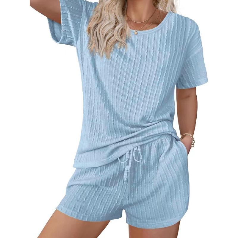 Damskie ubrania domowe Piżama Garnitur Pączki Jacquard Dzianina Krótki rękaw Szorty Dwuczęściowy zestaw Garnitury i zestawy Damskie