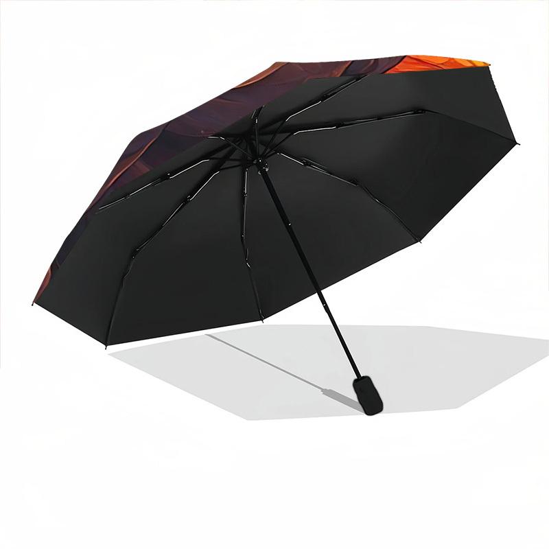1pc Buddha Flowers Pattern Automatic Folding Umbrella - Compact 8-Rib Design, Durable Plastic & Iron, Lightweight for Outdoor Daily Use081