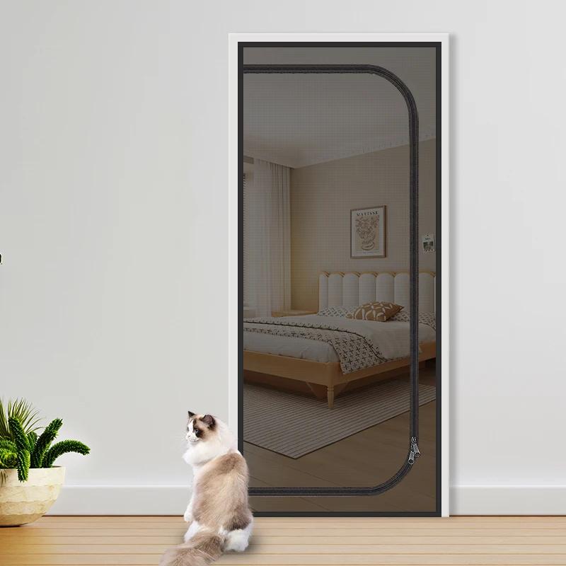 

Portable Zipper Soft Screen Door U-Shaped Design Thickened Screen Pet-Proof Insect-Proof Mosquito-Proof Nail-Free Installation W80cm*H210cm чёрный