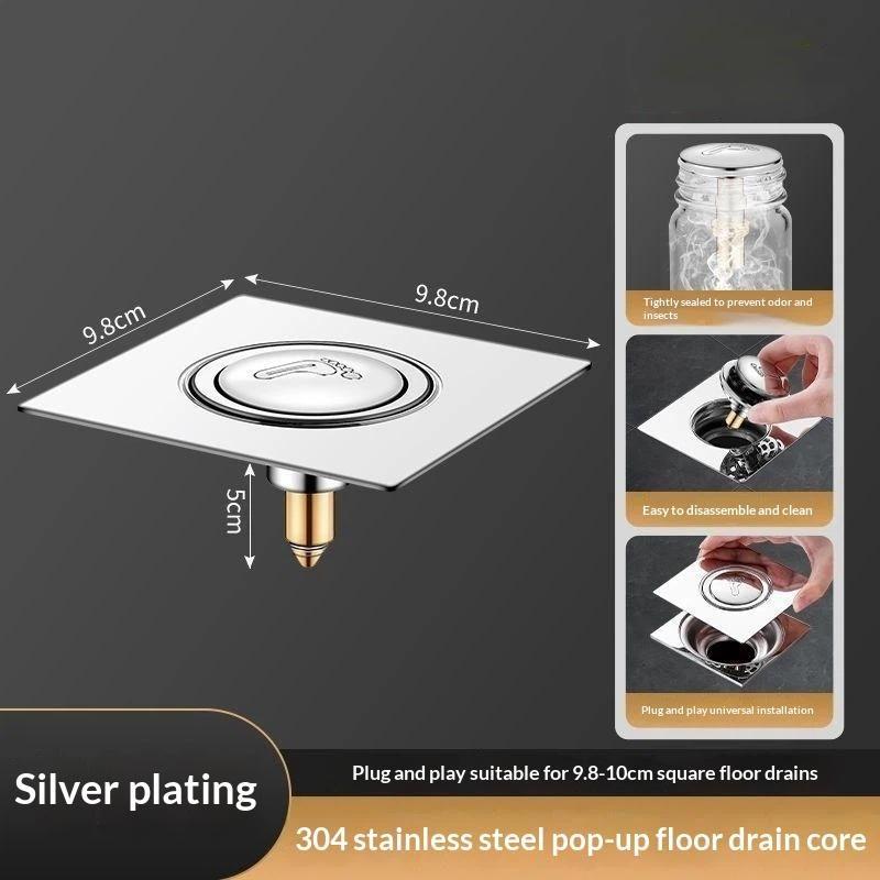 Stainless Steel Floor Drain Odor-Proof Sealing Cover For Bathroom Press-And-Step-Type Spring Core Multi-Functional Pedal