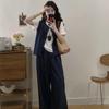 New Plus Size Waist-Cinching Wide-Leg Pants Set: Fashionable Summer Short-Sleeved Vest & Versatile Shirt