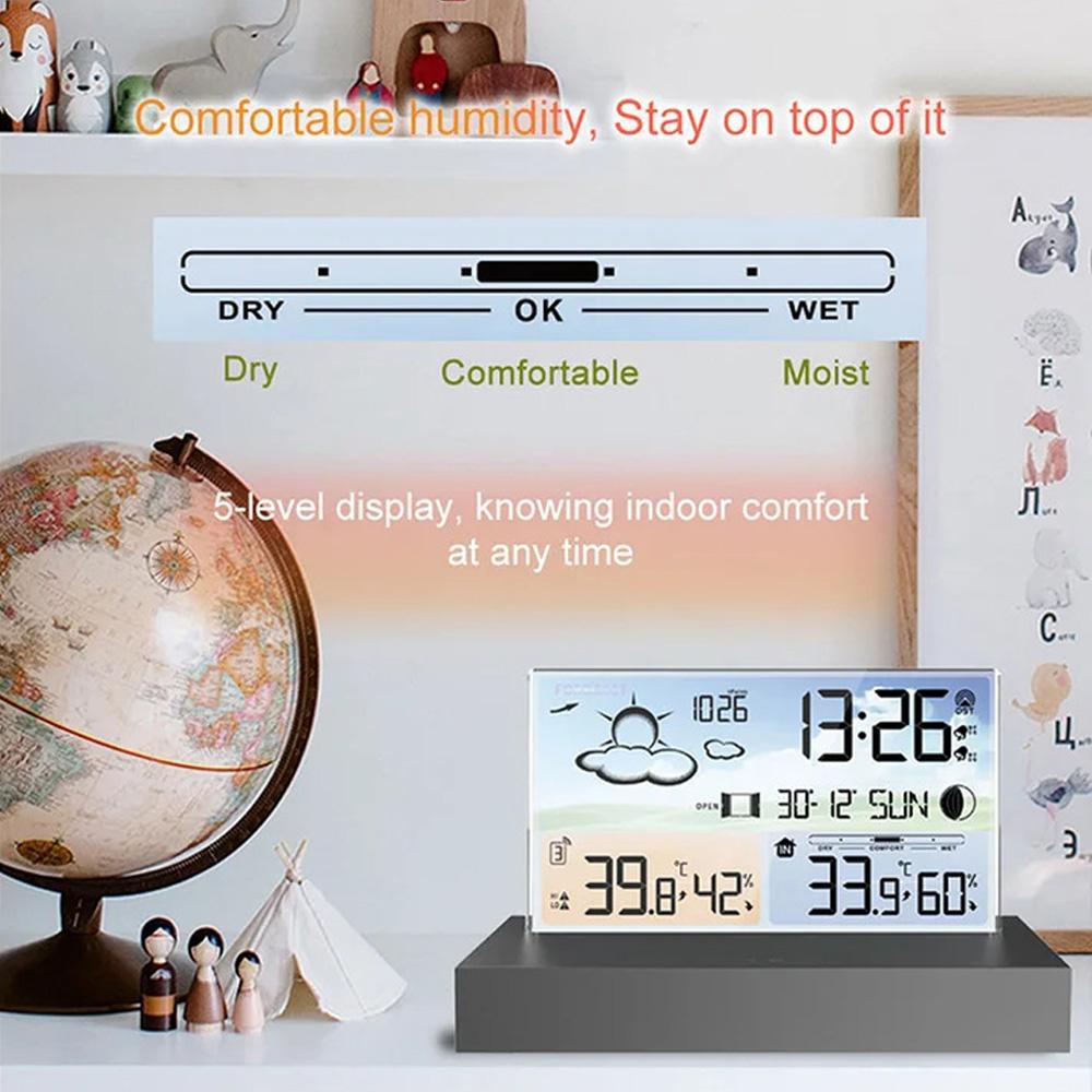 Stație meteo fără fir Interioară în aer liber cu senzori Afișaj color din sticlă transparentă digitală