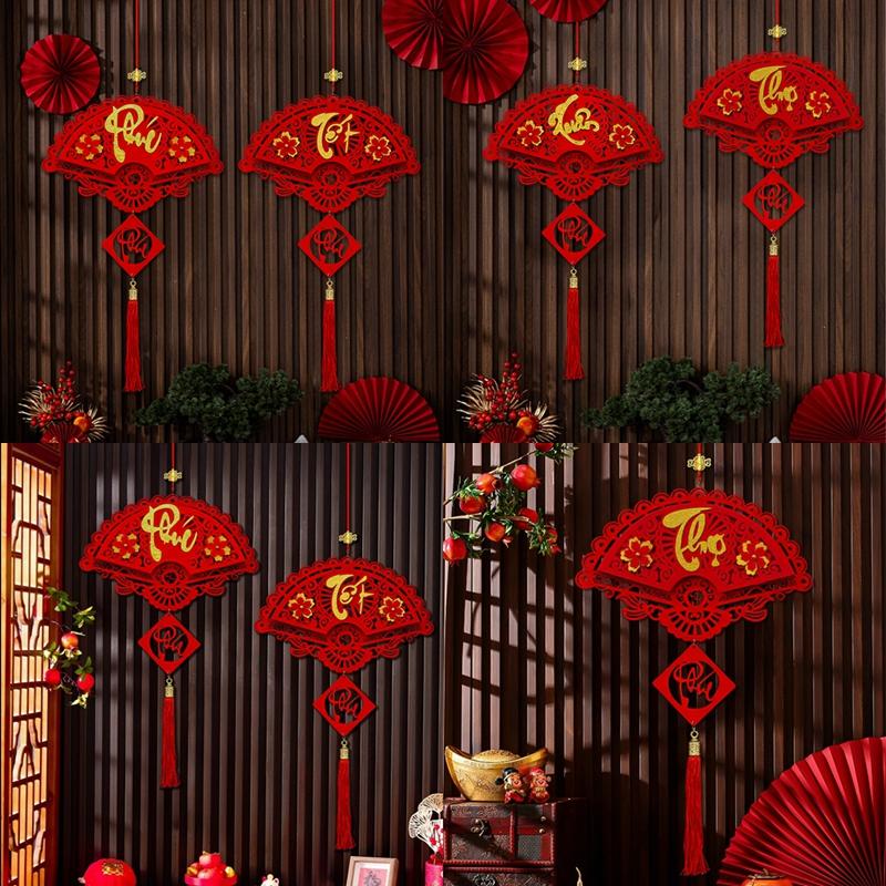 Chinese New Year Decorations Vietnam Spring Festival Couplets Flocking Hanging Pendent Vietnamese Tassel Tet Nguyen Dan