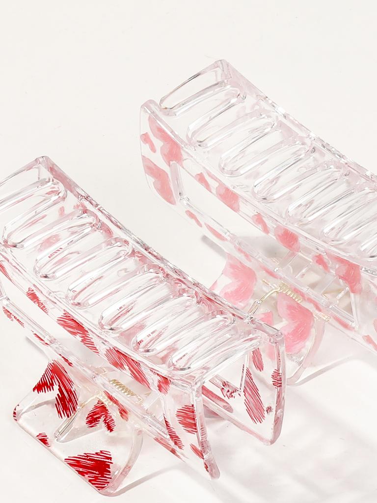 8 Pcs Valentine's Day Heart Hair Claw Clips for Women,Pink Rectangle Hair Clips Cute Non-slip Medium Size Ponytail Holders