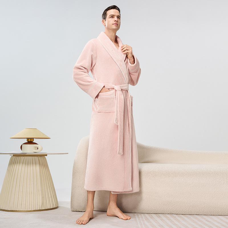 Unisex Flannel Bathrobe: Fleece Lined, Thickened, Plus Size, Autumn/Winter