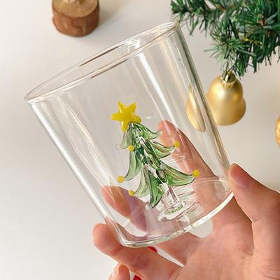 Tazza di Vetro Albero di Natale 3D Bicchiere da Vino in Borosilicato Alto per Succo Cocktail Bicchieri Festivi da Festa per Celebrazioni Vacanziere