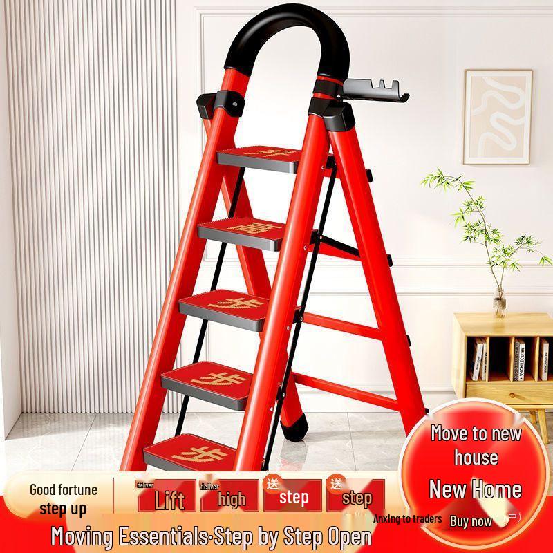 Stabile Klapp-A-Rahmen-Leiter: Verdickter Kohlenstoffstahl, Multifunktionale Indoor-Stufenleiter