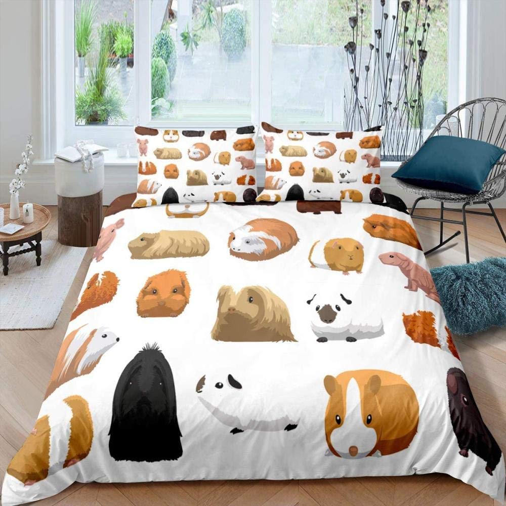 Guinea Pig King Queen Bedding Set Lovely Cartoon Mouse Duvet Cover Flower Plant Animal Comforter Cover Polyester Quilt Cover