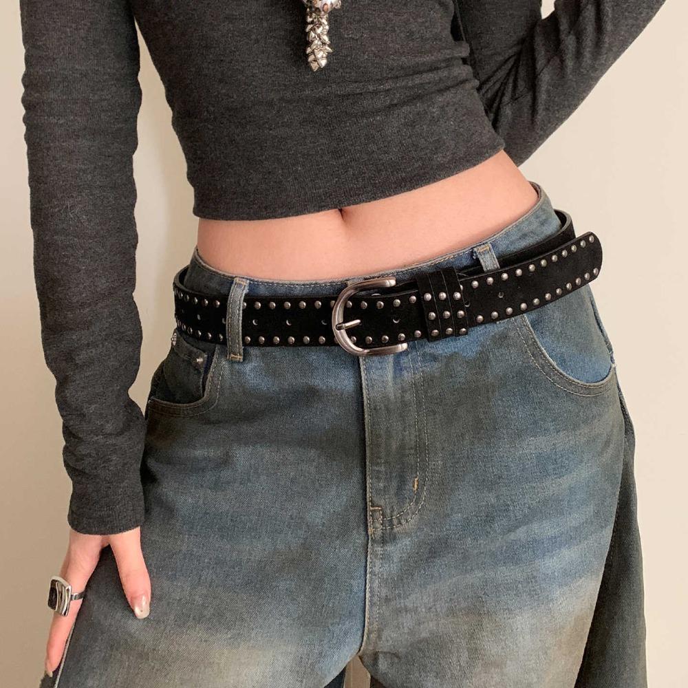 

Fashion Pin Buckle Suede Leather Belt Luxury Design Versatile Women Maillard Waist Belt Rivet Waistband Coat Skirt Decoration чёрный