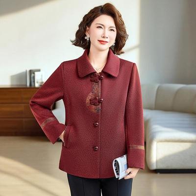 Bahar Geldi: Orta Yaş ve Yaşlı Kadınlar İçin Çin Tarzı Nakışlı Yün Ceket - Bol, Şık Hırka
