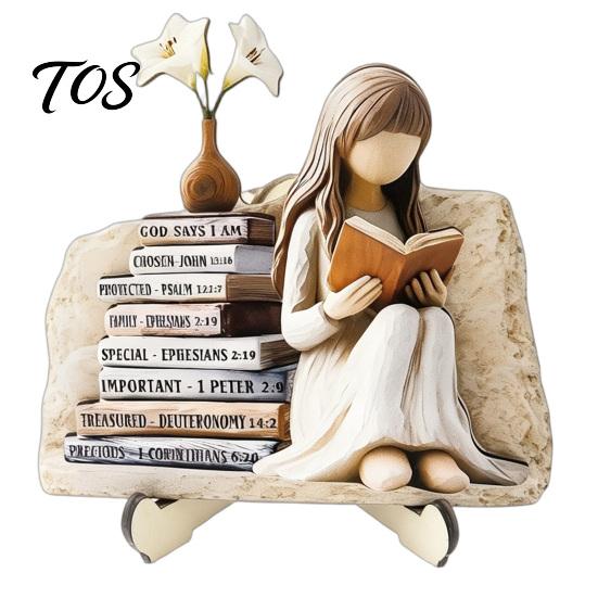 Figurina Decorativa per Tavolino da Caffè, Figurina di Ragazza che Legge in Legno, Statua Stabile in Stile Pastorale, Decorazione per Desktop di Casa, Ornamento Artistico Curativo,