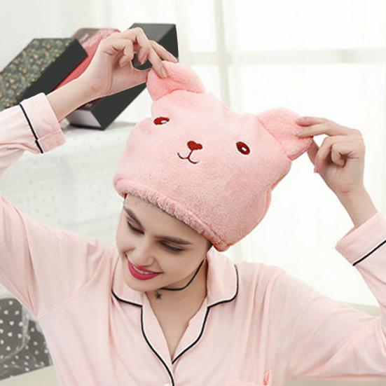 Elastyczny Czepek do Suszenia Włosów Chłonny Ręcznik do Włosów Owijka Uroczy Niedźwiadek Haftowana Czapka do Włosów Pluszowy Turban dla Kobiet Dziewcząt Kąpiel