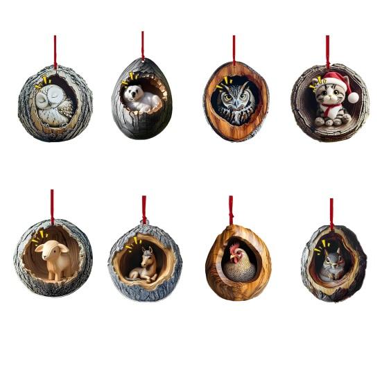 Vánoční ozdoba Stromová díra Sova Lední medvěd Kočka Design Akrylový přívěsek