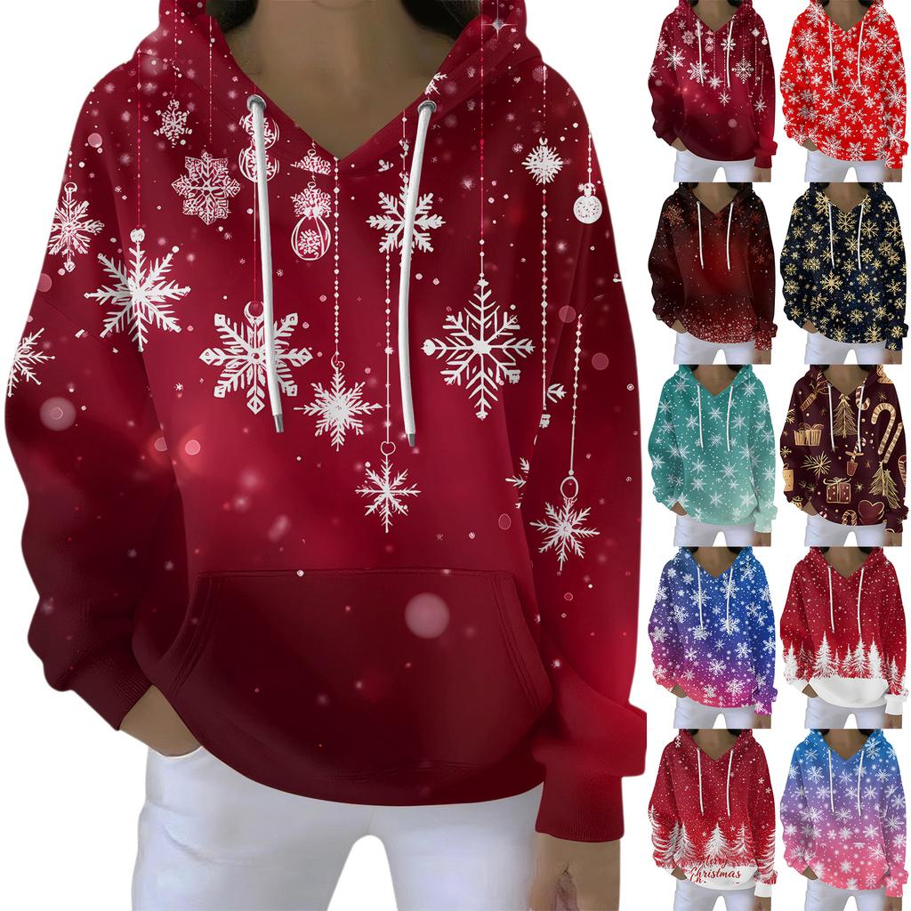 Women's Fashion Casual Hooded Loose Printed Long Sleeve Sweatshirt