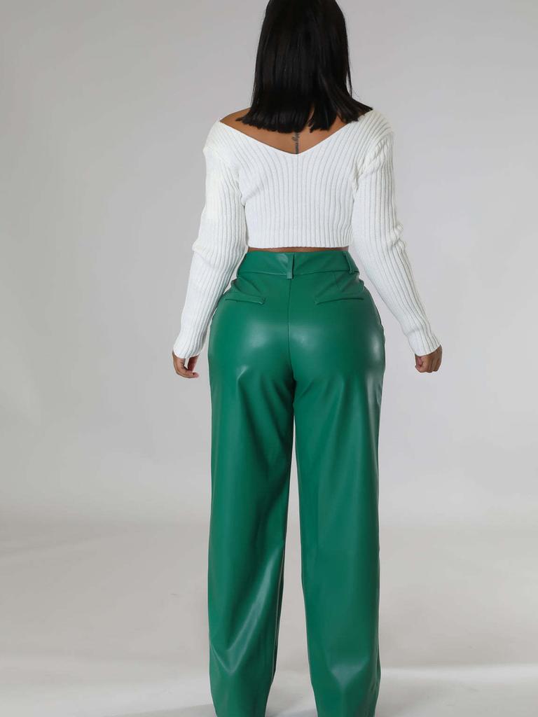 New Autumn Winter PU Women's Wide Leg Pocket Casual Leather Pants