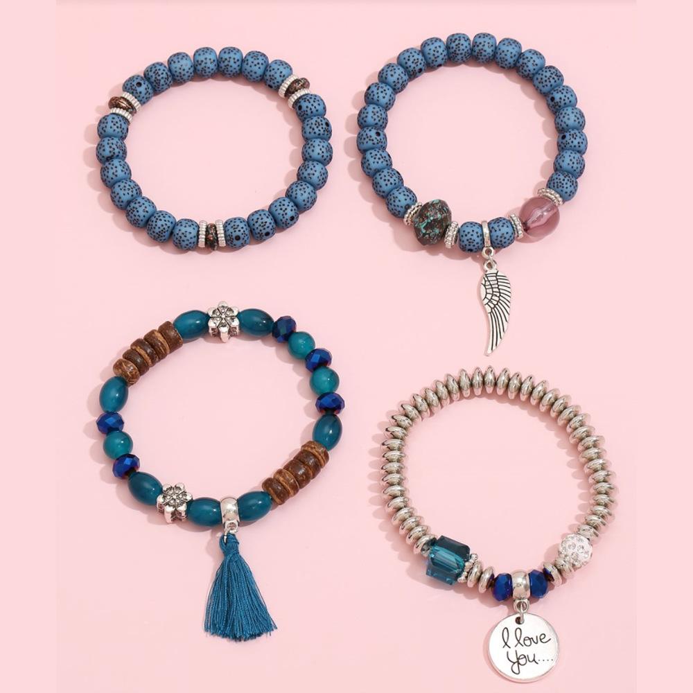 Vintage-Armband mit Flügelquaste, mehrlagig, Türkis, Perlenarmband für Damen und Mädchen, Party-Accessoires