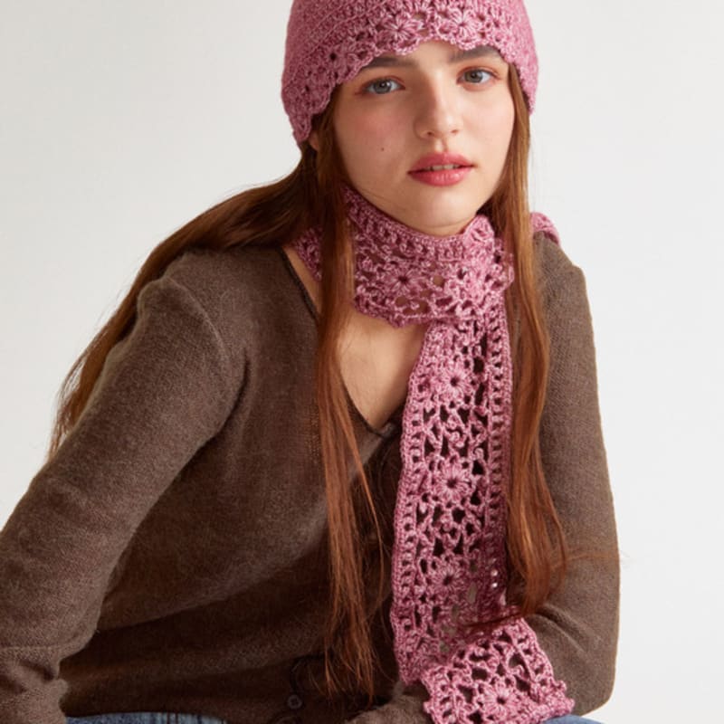 

MERRYMOTIVE Handmade crochet knitted scarf (Melange pink) Melange pink