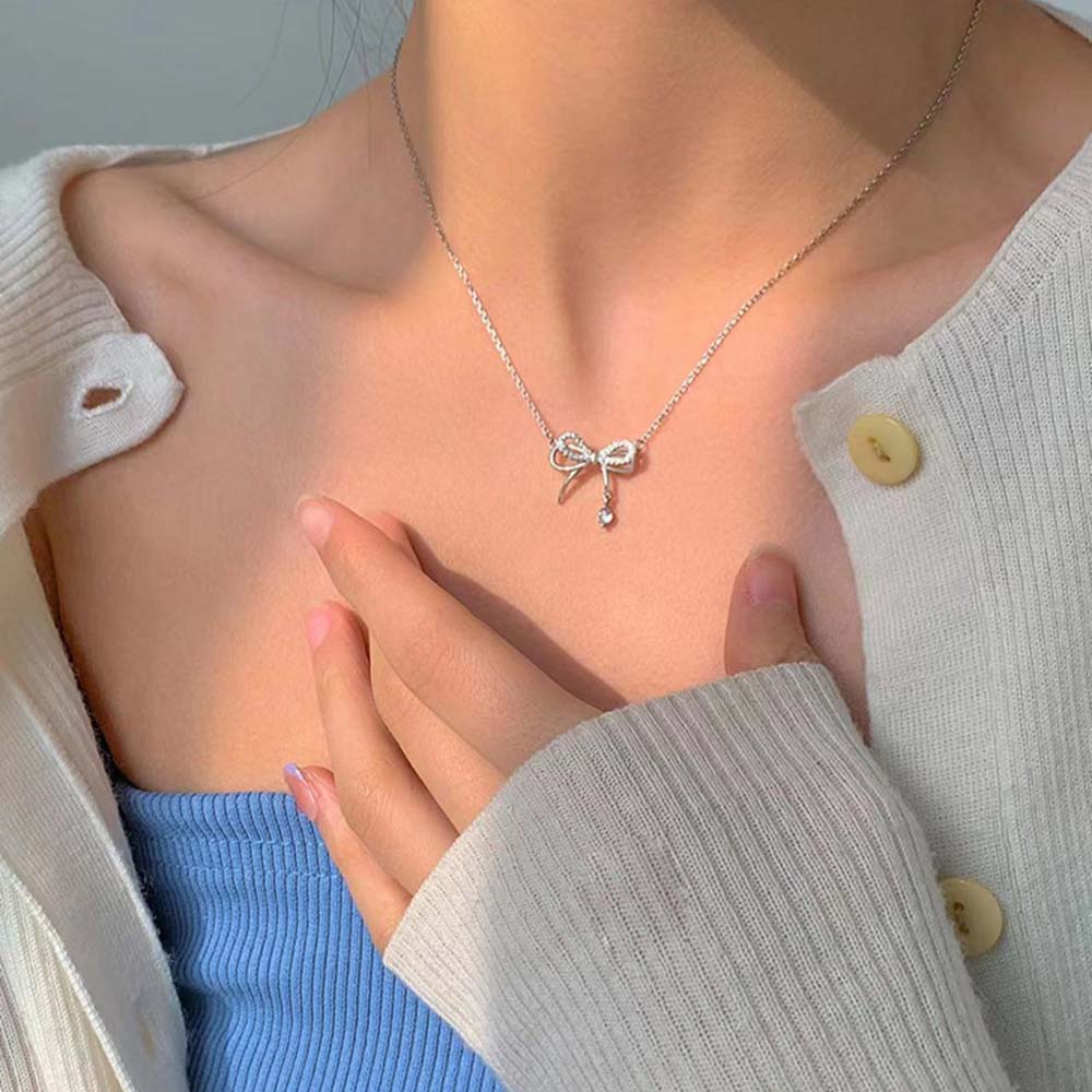 Liebesherz Anhänger Silber Schleife Halskette Schmuckzubehör Einfache Anhängerkette Geburtstag
