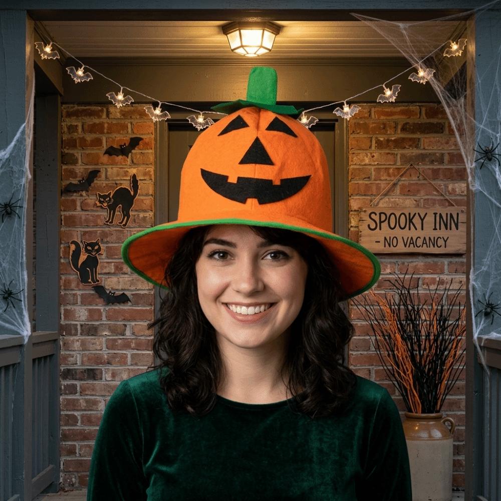 Non-woven Fabric Pumpkin Plush Hat Comfortable Halloween Cap Cute Bucket Hat  Dress Prop