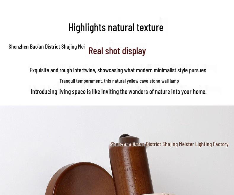 Retro Japanese Wabi-Sabi Yellow Stone Wall Lamp with Pull Cord Switch for Bedroom or Homestay