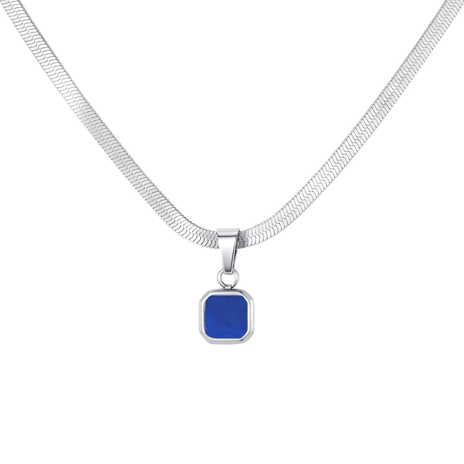 

Stainless Steel Geometric Square Pendant Necklace for Men Women, Herringbone Snake Chain Waterproof Jewelry 18 inch