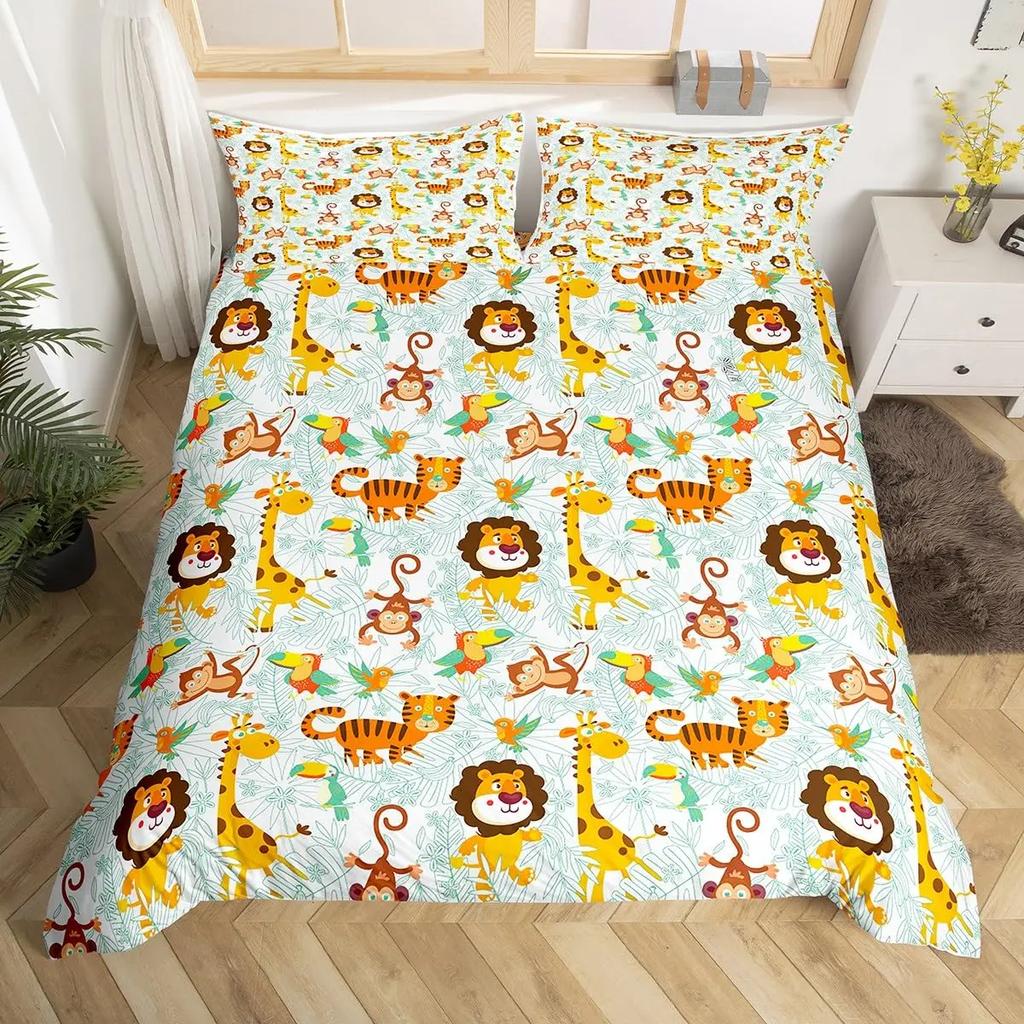 Comforter Cartoon Animals Cute Giraffe Monkey Tiger Elephant Bedding Set Lovely Wildlife Comforter Polyester