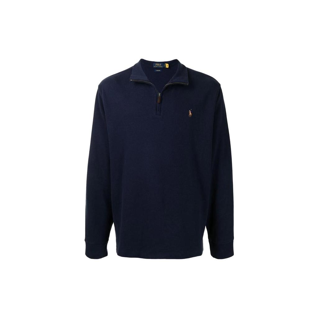 Polo Ralph Lauren FW22 Logo Embroidered High Neck Half Zip Long Sleeve Sweatshirt Men Sweatshirt Dark-Blue 710671929-029