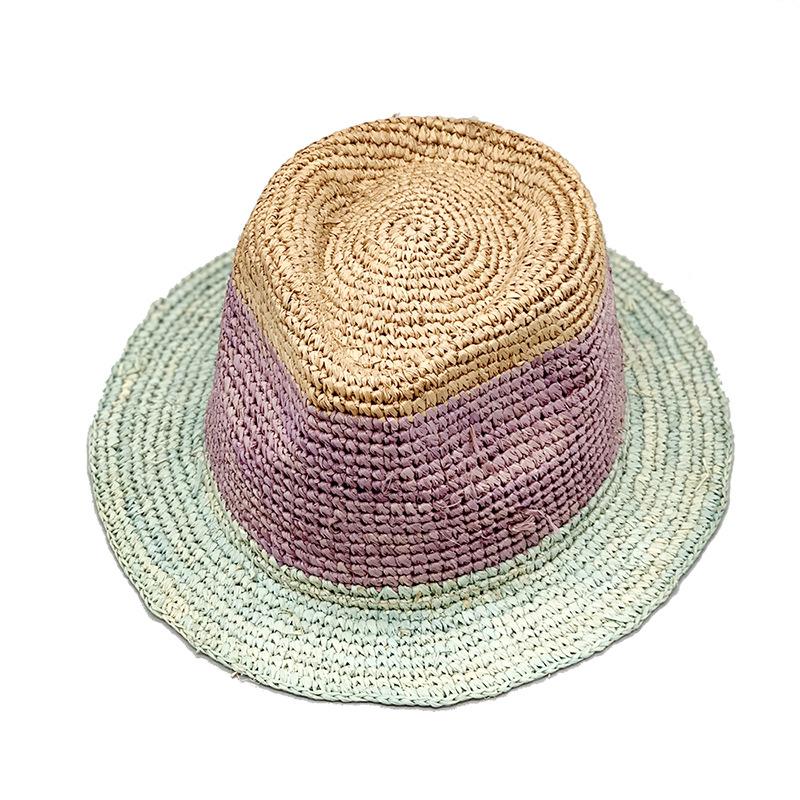 Natural Raffia Crochet Straw Hat Color Matching Hat Casual Striped Ruili Wind Short Brim Top Hat Seamless