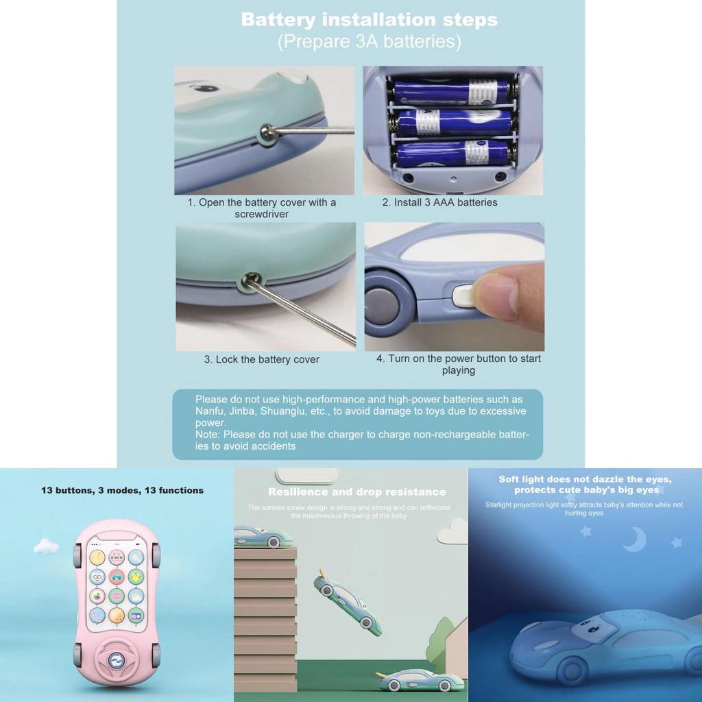 Colorful Baby Puzzle Phone Toy For Early Education Learning Multifunction Car Cartoon Design