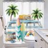 Beach Surf RV Shower Curtain – Tropical Palm Tree & Camping Car Design, Coastal Theme Bath Decor for Men & Boys, with 12 Hooks