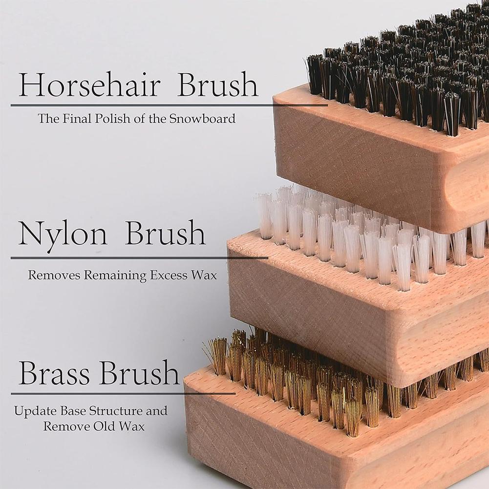 3Pcs Ski/Snowboard Wax Brush Kit Ergonomic Handle Ski Wax Brush Portable Ski Snowboard Tuning Brush for Outdoor Skiing