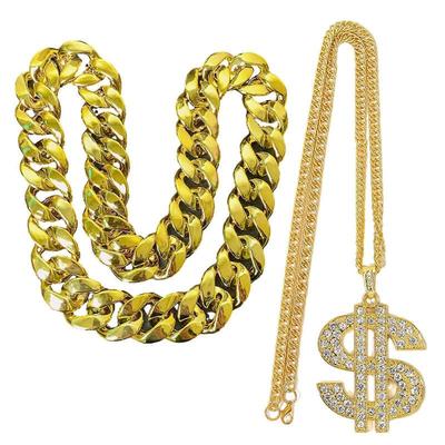Set of 2 Durable Plastic Gold Chain Necklace Lightweight Neck Chain Comfortable for Stage Performances and Festivals  80 Cm
