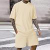 Men's 2 Piece Outfits Short Sleeve Crewneck Summer T Shirt And Drawstring Casual Track Shorts Set