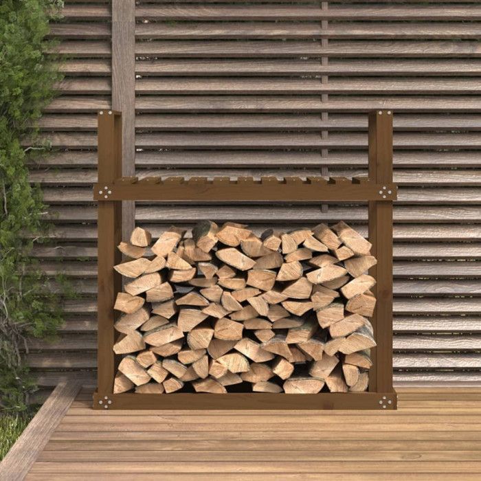 Support à bûches - Marron miel - Bois de pin - 110x35x108,5 cm - Montage facile - Rectangulaire
