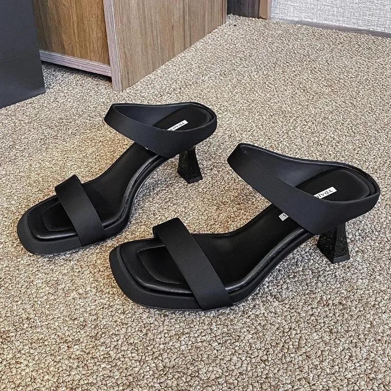 Leopard Women High Heels Slippers Sexy Shoes Square Toe Chunky Sandals 2025 New Summer Woman Party Pumps Dress Sandalias Mujer