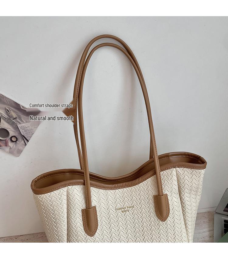 Woven Texture Women's Large Capacity Tote: 2026 High-End Casual Work & Commute Shoulder Bag