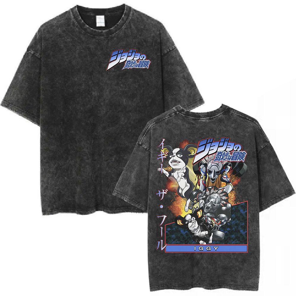 Anime Washed Vintage T Shirts Jojo Bizarre Adventure Tshirt Manga Giorno Giovanna Streetwear Men Women Casual Oversized T Shirt