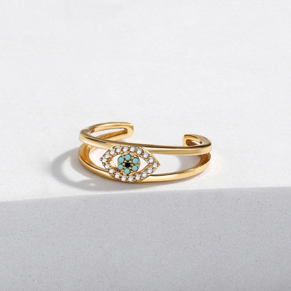YILUOCD Blauwe Zirkoon Duivelsogen Open Verstelbare Ringen Geluk Turkse Boze Oog Vingerringen Voor Vrouwen Trouwring Sieraden